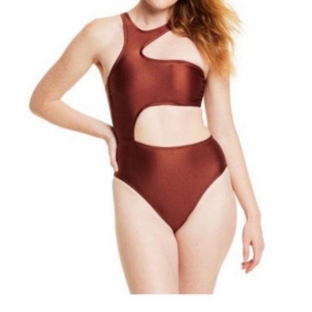 Fe Noel Asymmetrical Bronze Swimsuit, Sz M, New w Tags - Picture 1 of 5
